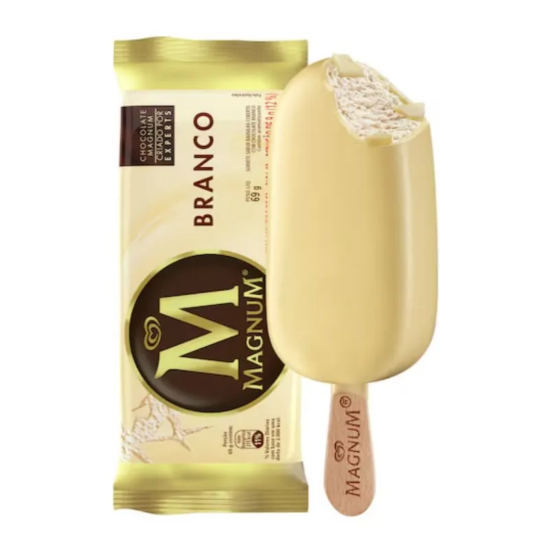 Magnum White é um delicioso sorvete de baunilha com cobertura de chocolate belga branco.