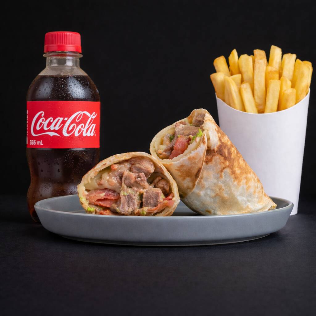 Combo Burrito Bistec con Papas y Bebida