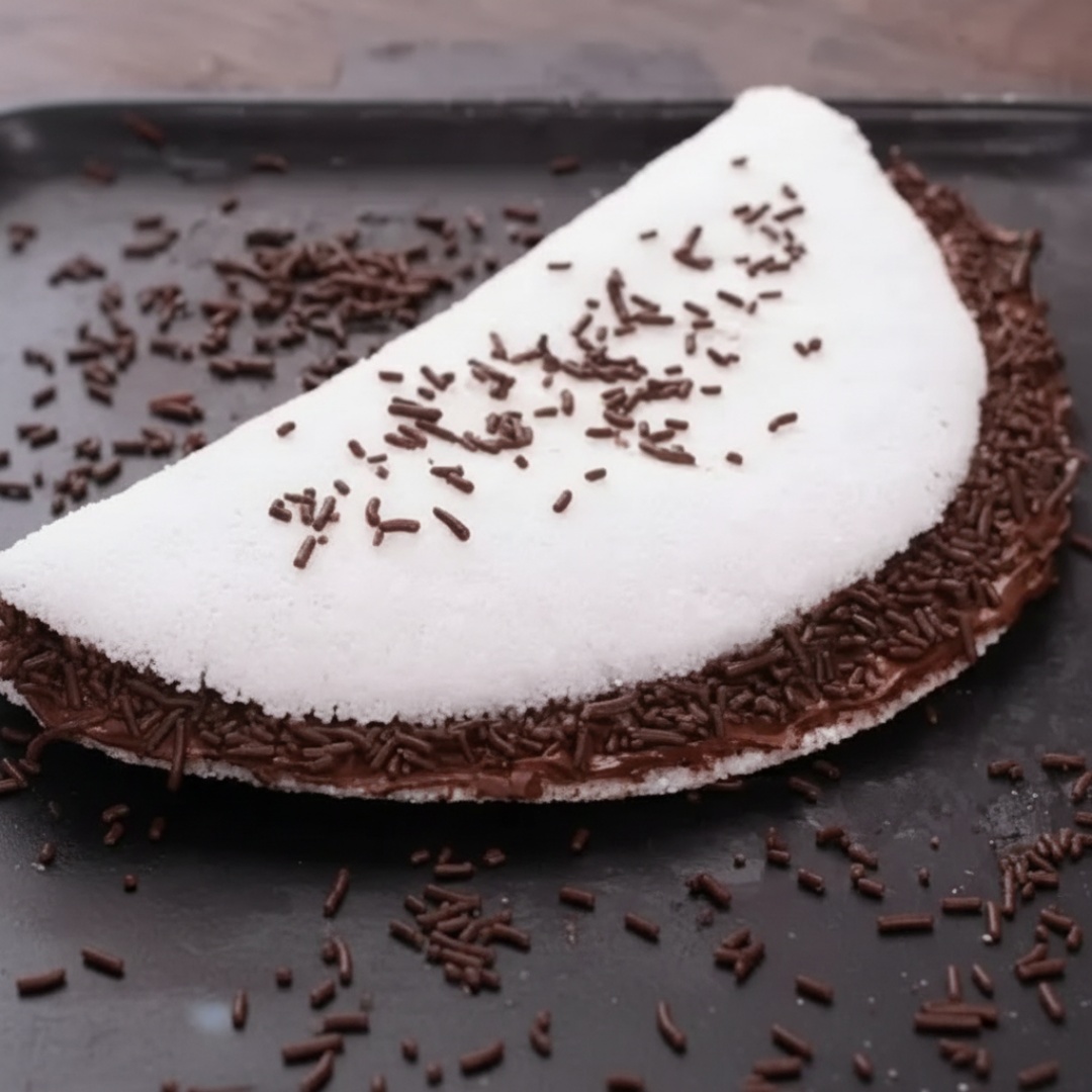 deliciosa tapioca recheada com nutela e chocolate granulado