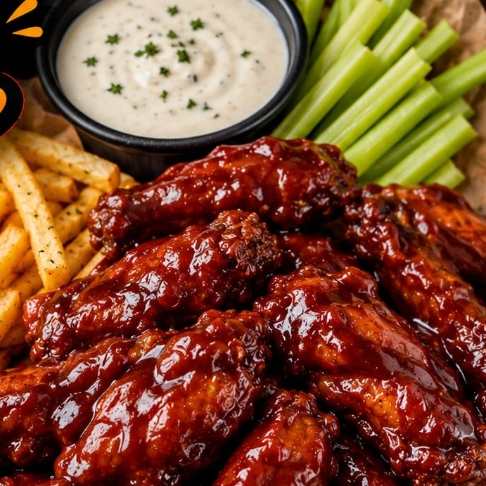 Alitas un kilo BBQ hot papas aderezo pepino