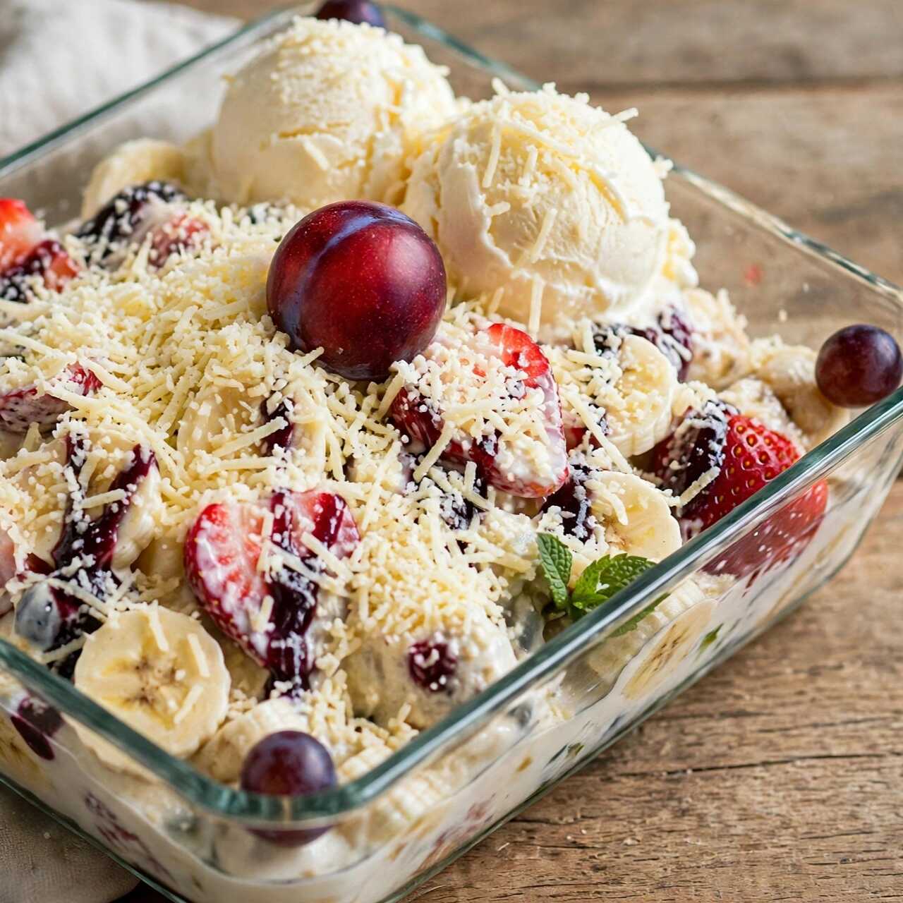 Ensalada (fresas, Banano, Queso y Helado)