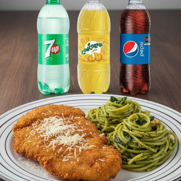 Tallarines Verdes con Milanesa + tu bedida 😍