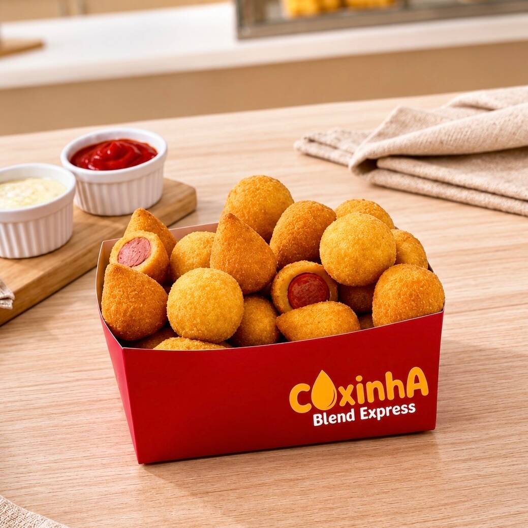 O mini Maior que o padrão do mercado! Maior, mais recheado e mais satisfatório! -
5 mini coxinhas C/ Cremely
5 mini risoles de queijo e presunto
5 mini bolinhos de carne
5 mini bolinhos de queijo
5 mini enroladinhos de salsicha
5 mini bolinhos de calabresa
Obs.: A seleção de sabores poderá sofrer ajustes conforme a disponibilidade da empresa no momento da produção, mantendo sempre a qualidade e variedade do pedido. Aquele combo de deliciosos salgados sortidos. Cada mordida revela uma massa leve e crocante por fora, cremosa e sedoso por dentro. Certamente satisfará o seu paladar e deixará você com gostinho de quero mais.