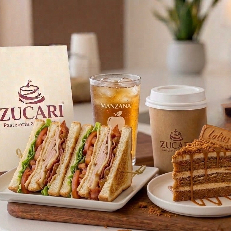 Club sandwich + refresco de sabor + latte+ lotus