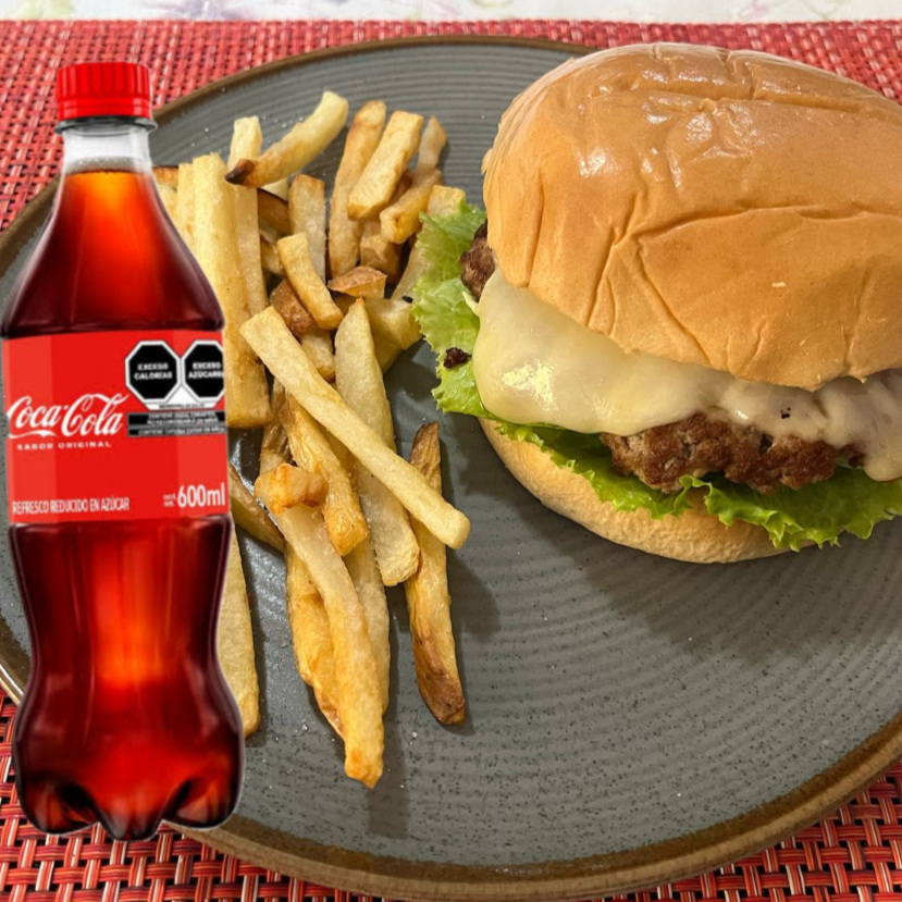 Hamburguesa sencilla mas Coca cola 600ml