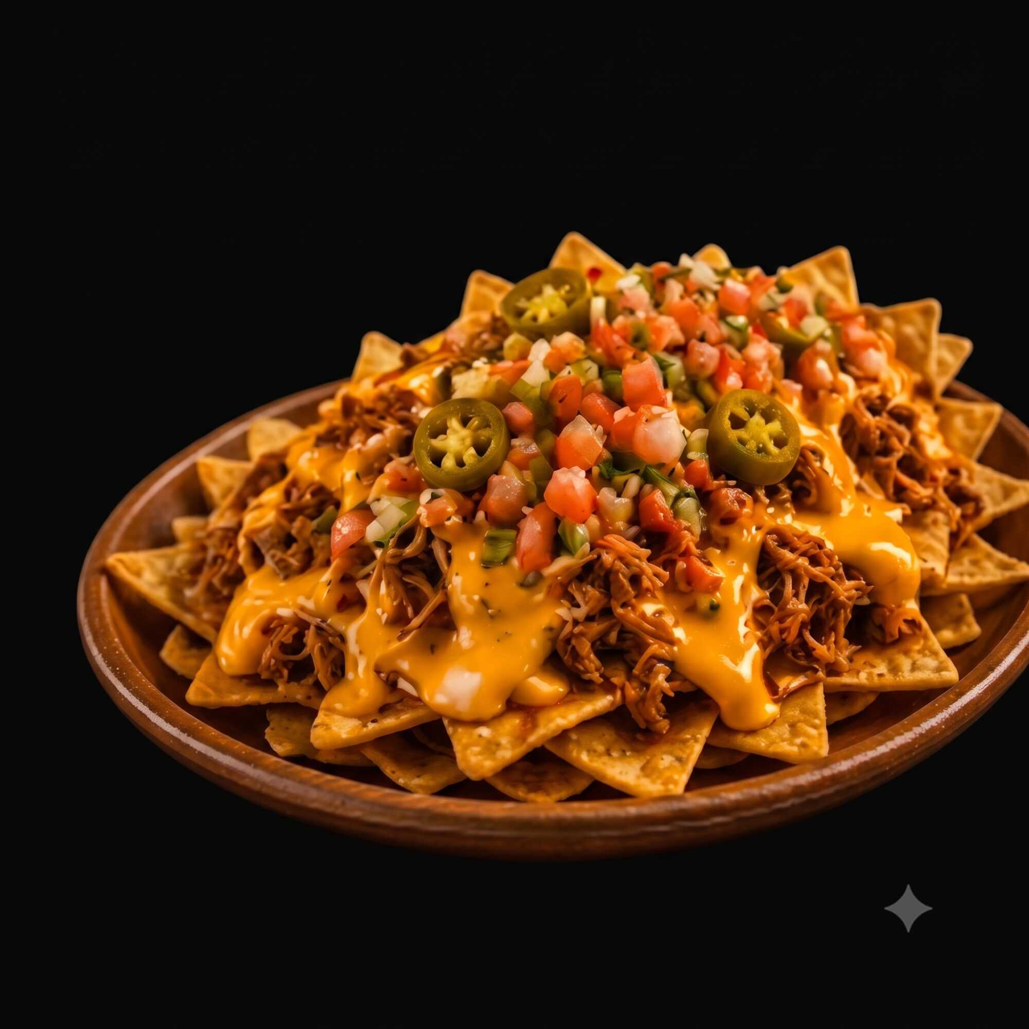 Nachos de Totopos con Queso Amarillo y Deshebrada