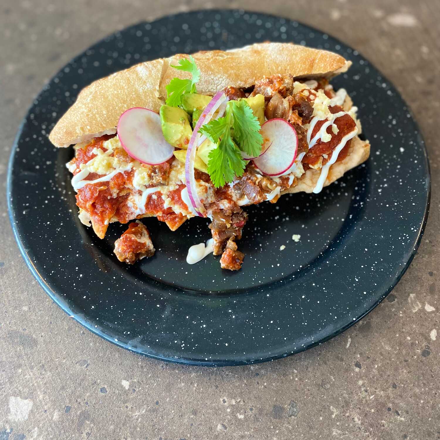 Torta de Chicharron & Chilaquiles
