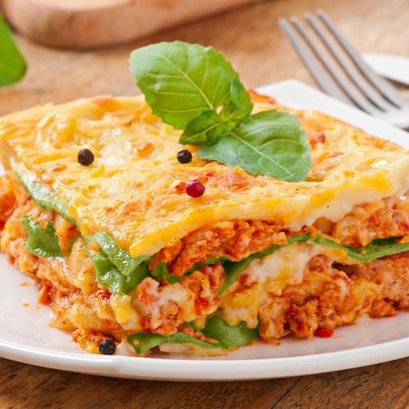 Desfrute da nossa divina Lasanha de 3 Queijos, que traz uma combinação perfeita e harmoniosa de Mussarela, Provolone e Parmesão, conferindo uma cremosidade irresistível ao prato. A massa verde, fresca e artesanal, adiciona uma camada extra de sabor e cor, tornando a lasanha ainda mais apetitosa. Para complementar, escolha o molho de sua preferência, que será preparado com ingredientes frescos e se