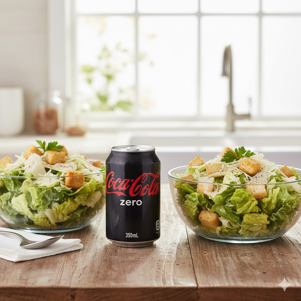 Aproveite este combo promocional. 2 Saladas Caesar + Coca Zero 350ml