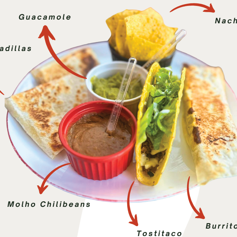 ""Quantidades iguais a foto"" - Porção de Nachos 2 molhos - 1 Chillibeans - 1 Guacamole - 1 Quesadillas de queijo com tomates e oregano - 1 Burrito com a melhor carne bovina desfiada - 1 Tostitaco com carne Moida/salada/molho especial da casa/Queijo derretido. "Serve 1 pessoa com muita alegria" #Rodizomexicano #rodiziolight #mexicano #tacos #tostitacos # Burrito #nachos #chillibeans #Quesadila #omelhormexicano #deliverymexicano #burritosaboroso