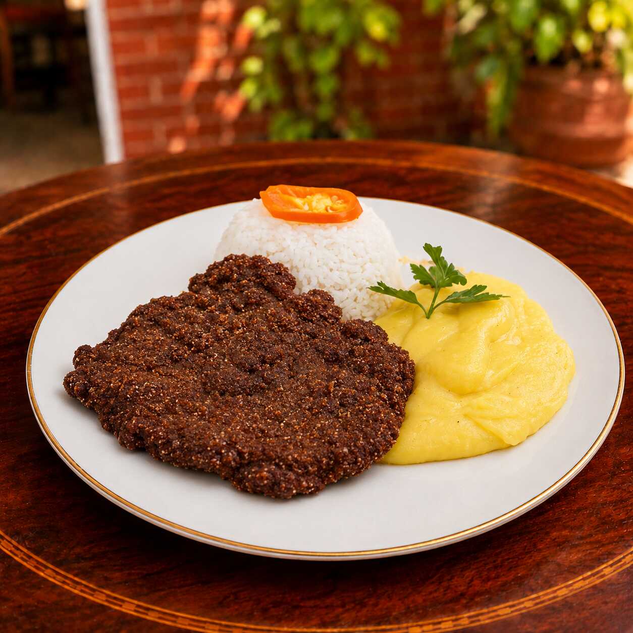 Puré con Bistec Apanado