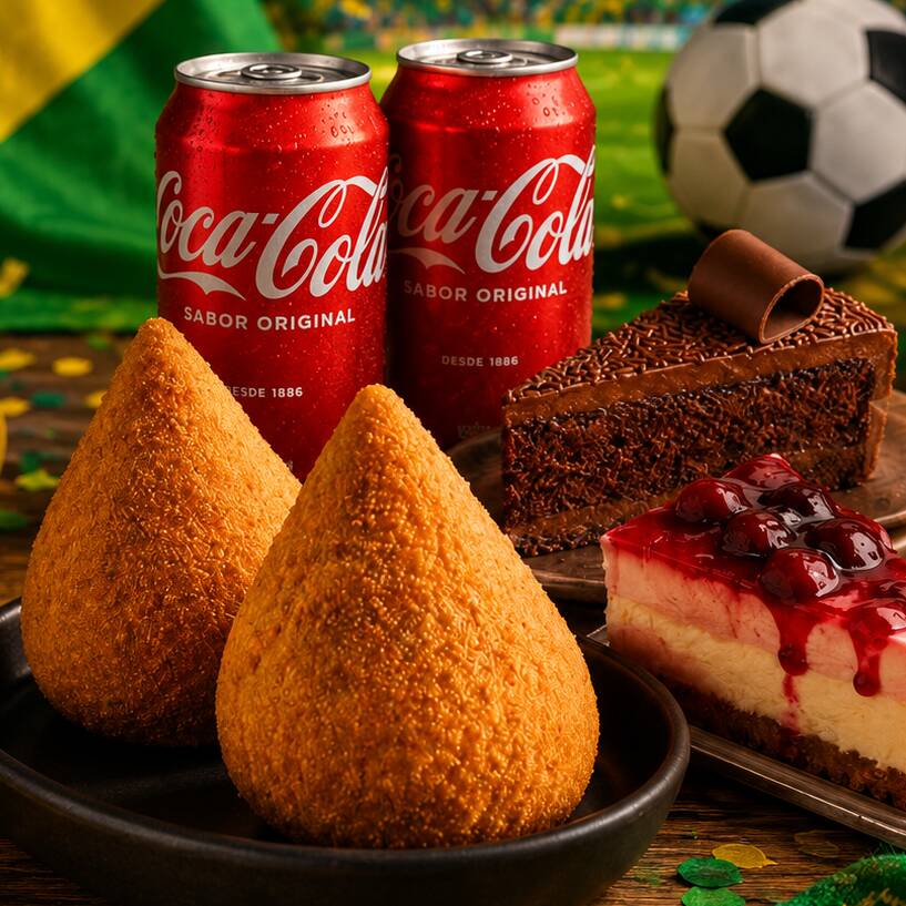 🇧🇷⚽ O combo perfeito para entrar no clima da Copa! Reúna a torcida e aproveite 2 coxinhas artesanais, 2 refrigerantes e 2 sobremesas deliciosas por apenas R$ 60,99. Porque jogo do Brasil combina com muita emoção e sabor! 💚💛🏆