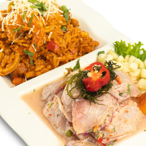 Ceviche + Arroz con Mariscos
