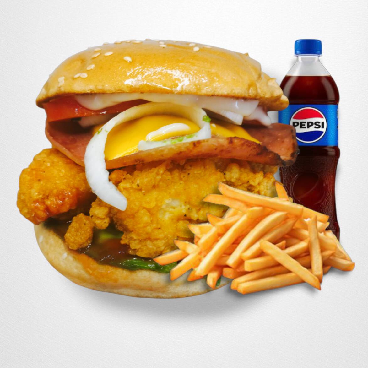 Boneless Burger + Papas + Pepsi 600 ml