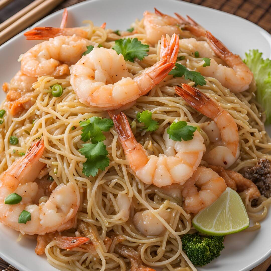 Tallarín Frito Mixto con Camarón y Pescado
