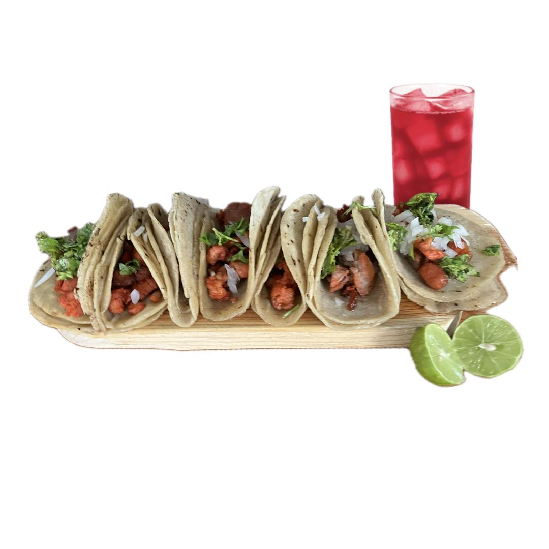 6 Tacos al Pastor + Agua Fresca de 500ml