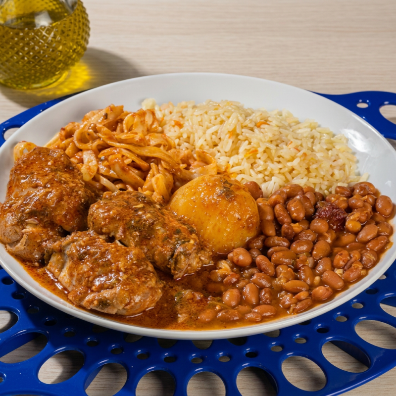 Aprecie nossa galinha guisada, cozida lentamente com temperos especiais, resultando em um prato suculento e cheio de sabor.