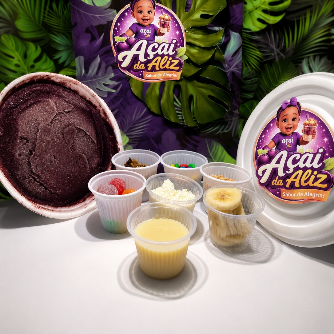 Especial para sua família que ama Açaí, nada como passar um momento em família se deliciando com um saboroso e cremoso açaí com acompanhamentos selecionados.
2 cumbucas de 500ml +5 adicionais em potes separads. (1 granola, 1 amendoim trirurado, 1 jujuba, 1 leite condensado, 1 leite em pó)