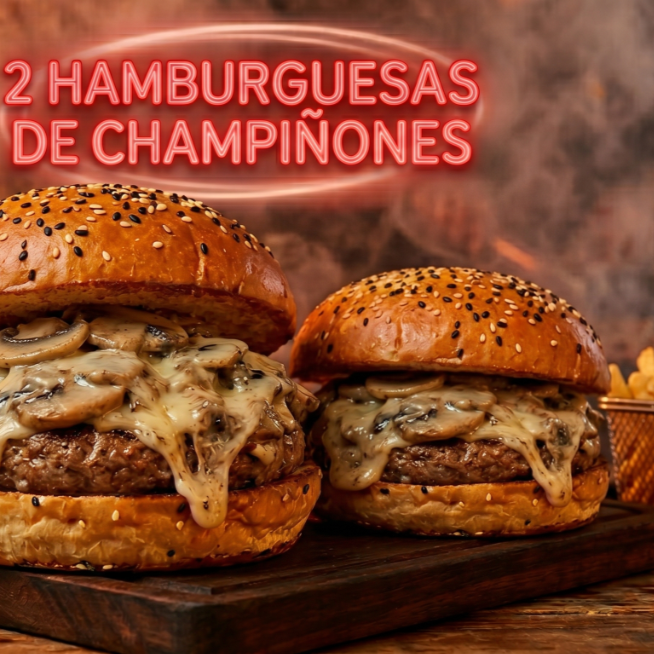 2 Hamburguesas De Res Con Champiñones+papasfrances