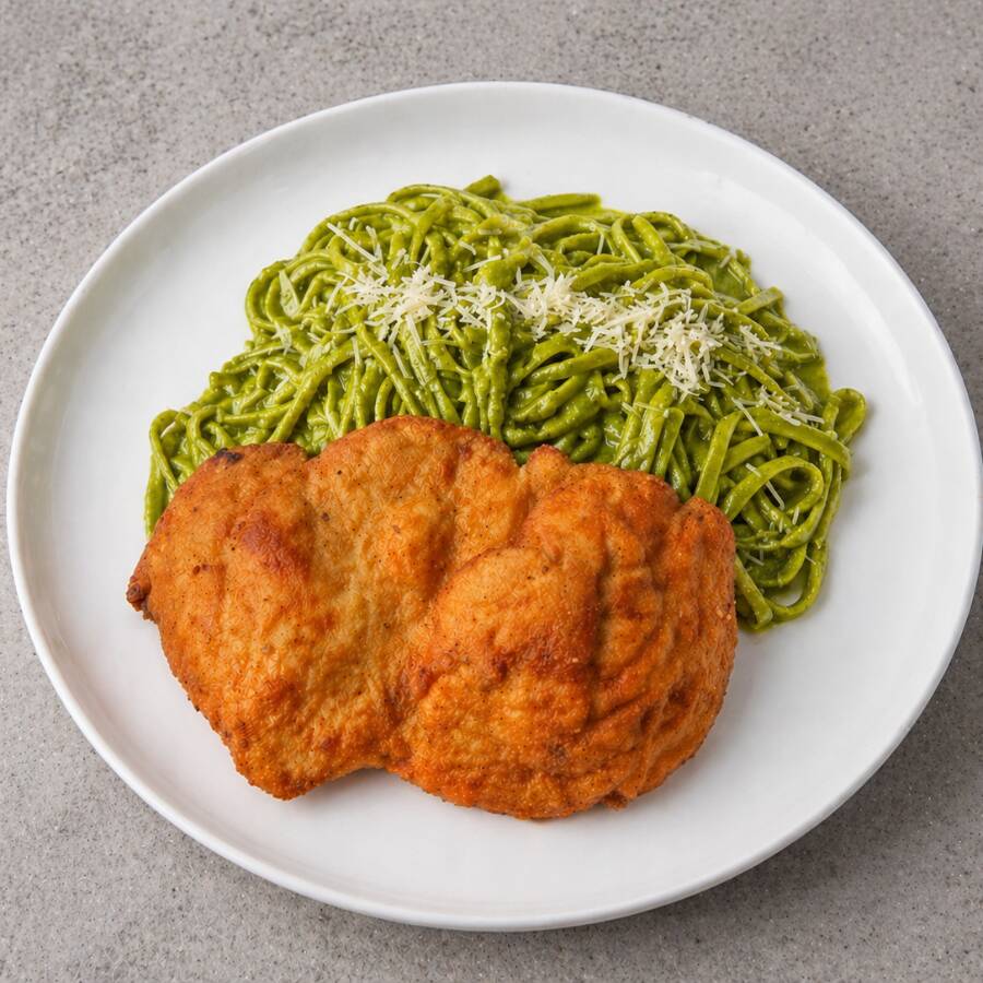 Tallarines Verdes con Milanesa
