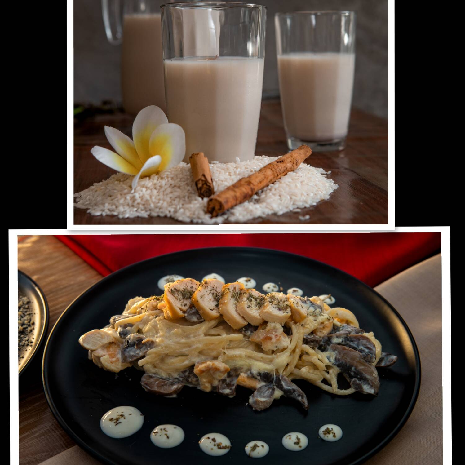 PASTA DE POLLO & CHAMPIÑONES CON AGUA FRESCA