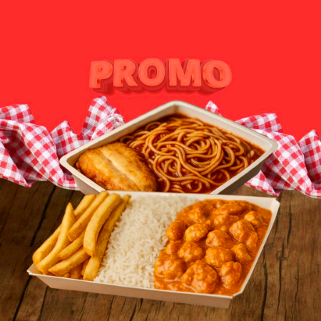 Um combo que une o melhor da cozinha italiana e brasileira! Marmita de espaguete ao sugo, com molho de tomate fresco e frango grelhado bem temperado, mais uma marmita de estrogonofe cremoso de frango. Duas refeições de aprox 500g cada, perfeitas para quem busca sabor e equilíbrio.