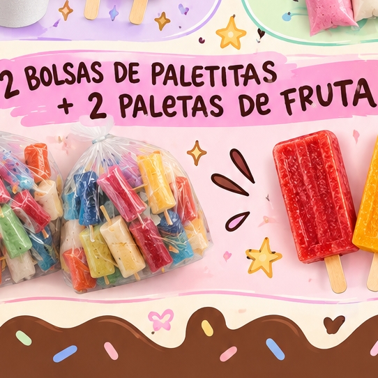 2 BOLSAS DE PALETITAS + 2 PALETAS DE FRUTA