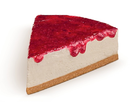 Torta com base de bolacha de maisena, creme a base de queijos, geleia de frutas vermelhas.