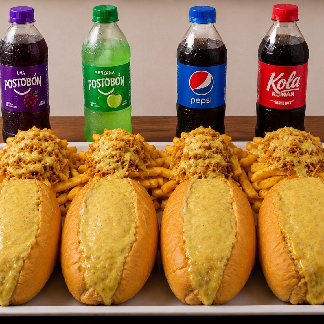 4 Perros Gratinados + 4 Francesas + 4 Gaseosas