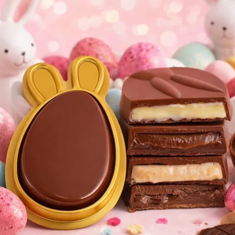 Chocolate meio amargo com recheio de brigadeiro de maracujá e brigadeiro de chocolate