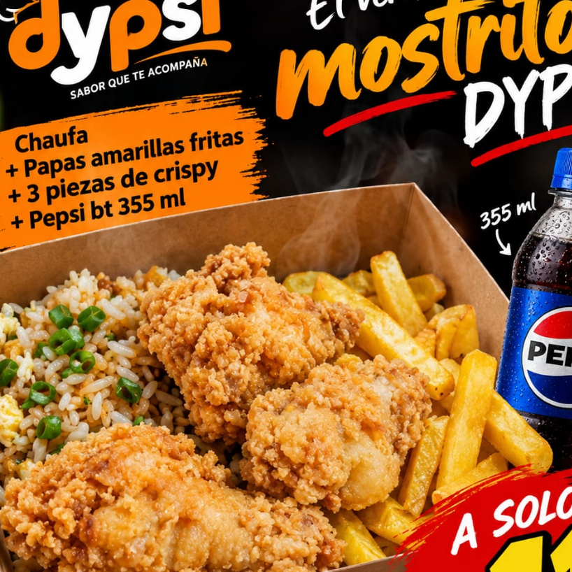 (MOSTRITO)CHAUFA+PAPAS+ALITASCRISPY+BEBIDA