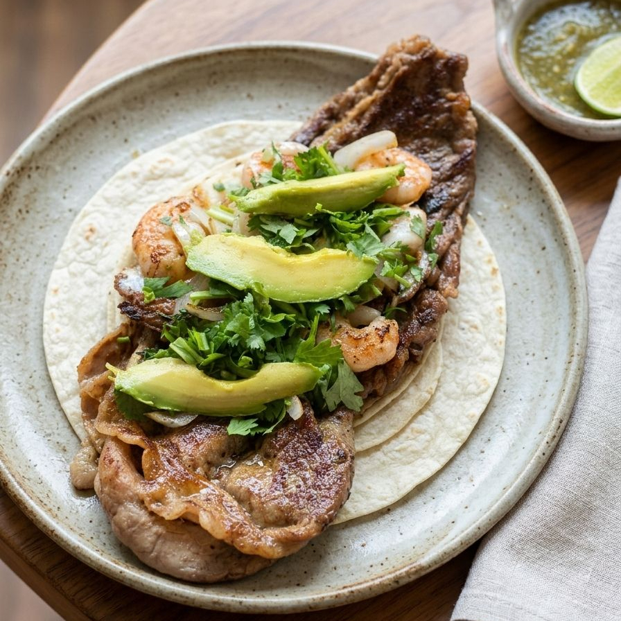 Taco de Mar y Tierra en Maiz