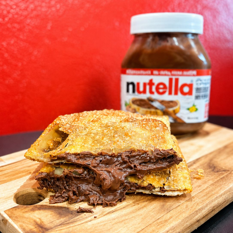 Para os amantes do verdadeiro creme de avelã, apresentamos a perfeição em forma de pastel. Uma massa sequinha e super crocante, recheada generosamente com a autêntica Nutella que derrete a cada mordida. É aquela sobremesa que abraça o paladar e mata qualquer vontade de doce. Dica de mestre: Experimente comer ainda quentinho para sentir toda a cremosidade da Nutella fluindo. É impossível comer um só! 😍🔥