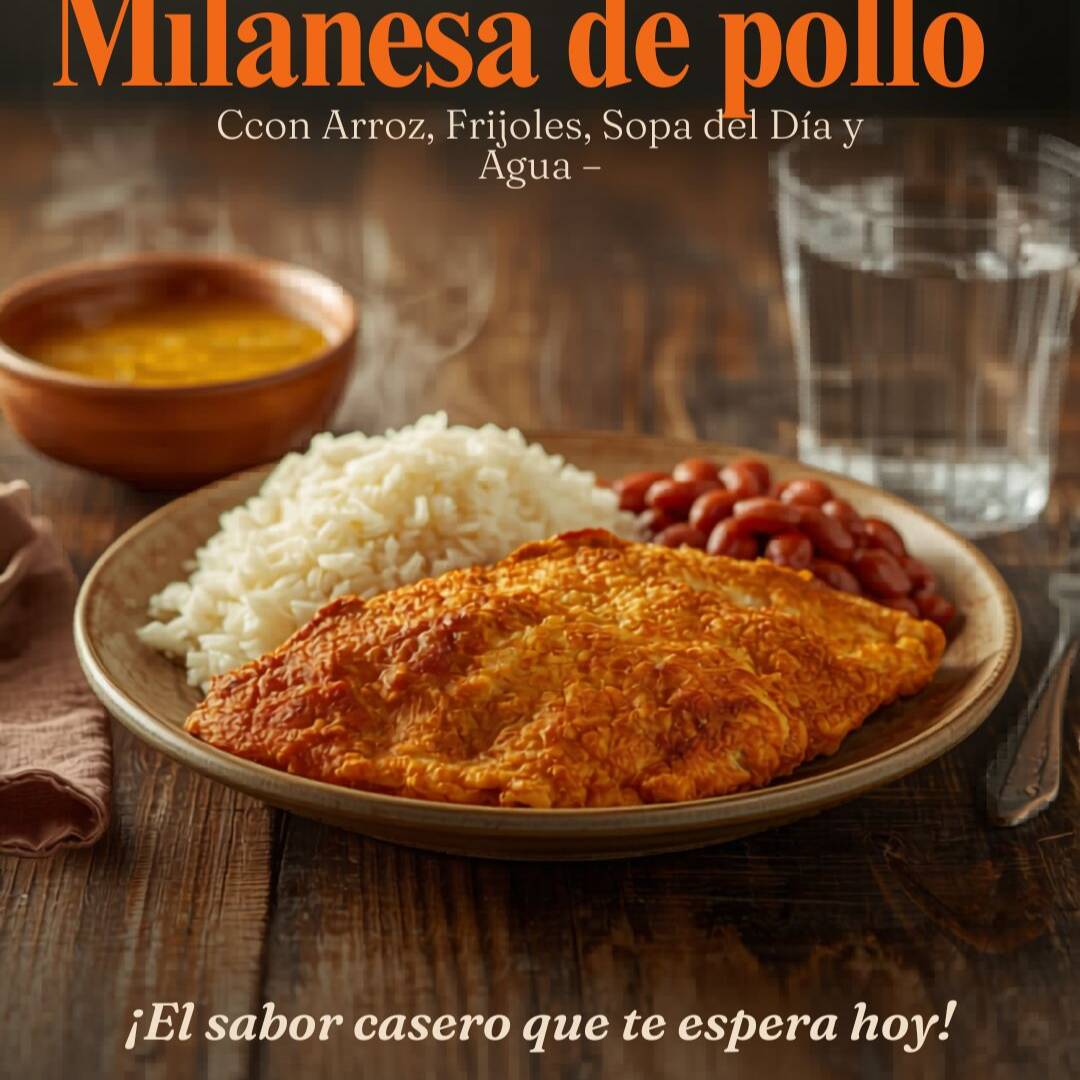 Milanesa de pollo+sopa+bebida