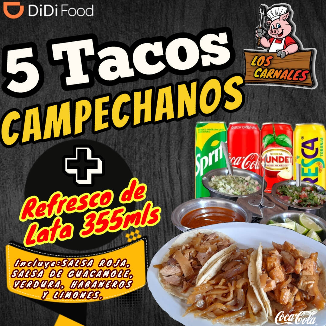 5 Tacos Campechanos + Refresco