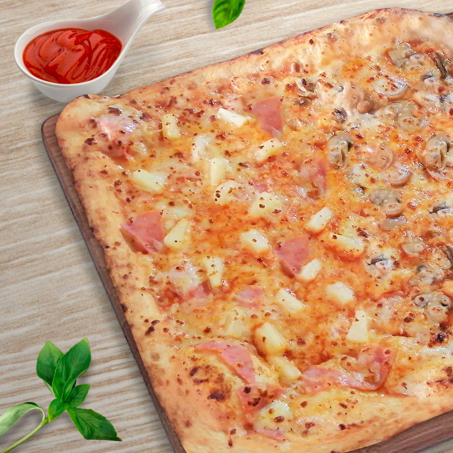 Pizza maxi hawaiana mitad champiñones