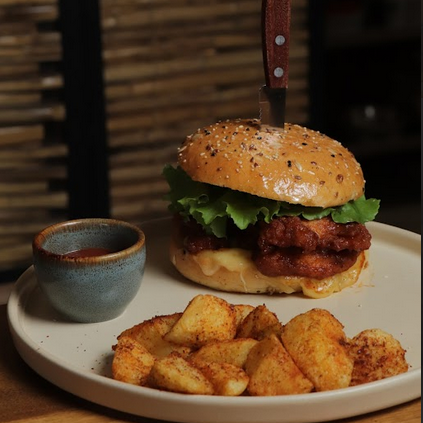 Hamburguesa de pollo con BBQ