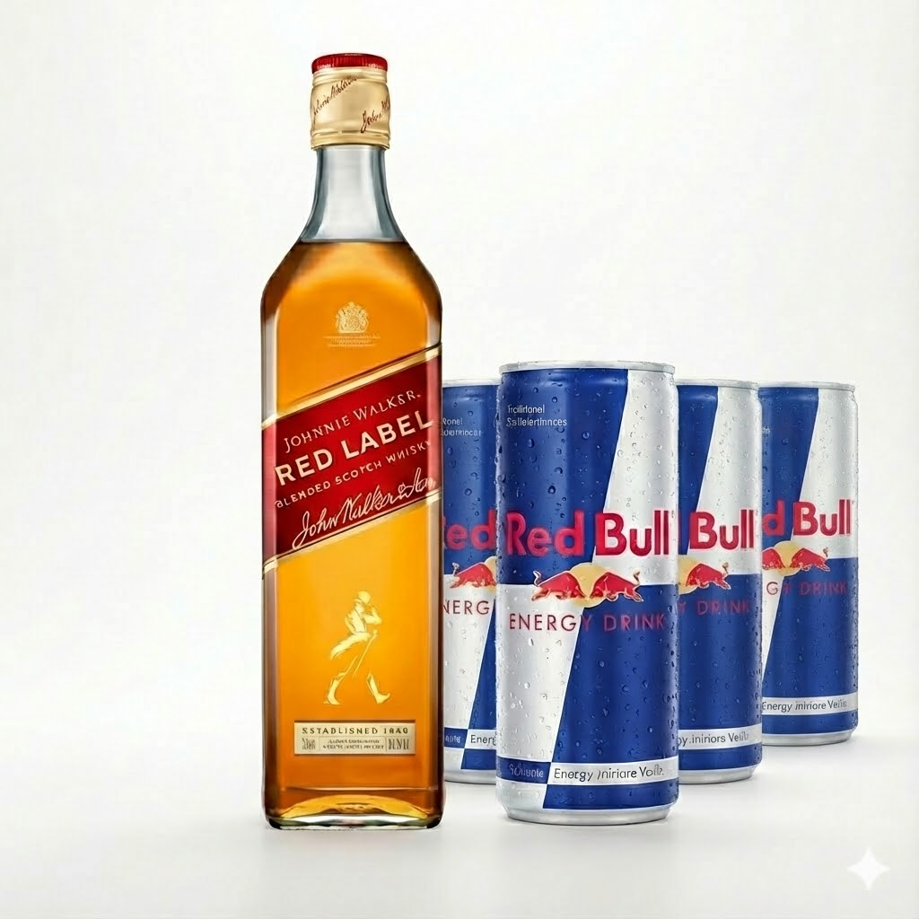 Jhonny Walker Red Label Completo – Com 4 Red Bulls e 4 Gelos Descrição: Combo para chegar gelando na sua casa. 1x Whisky Jhonny Walker Red Label 1L (Original) 4x Red Bull (Escolha os sabores nos complementos) 4x Gelo de Sabor (Escolha os sabores nos complementos) Selecione as opções abaixo e finalize seu pedido!