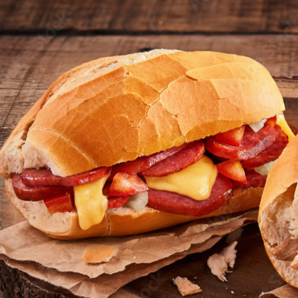 Pão francês, calabresafrita e queijo prato
