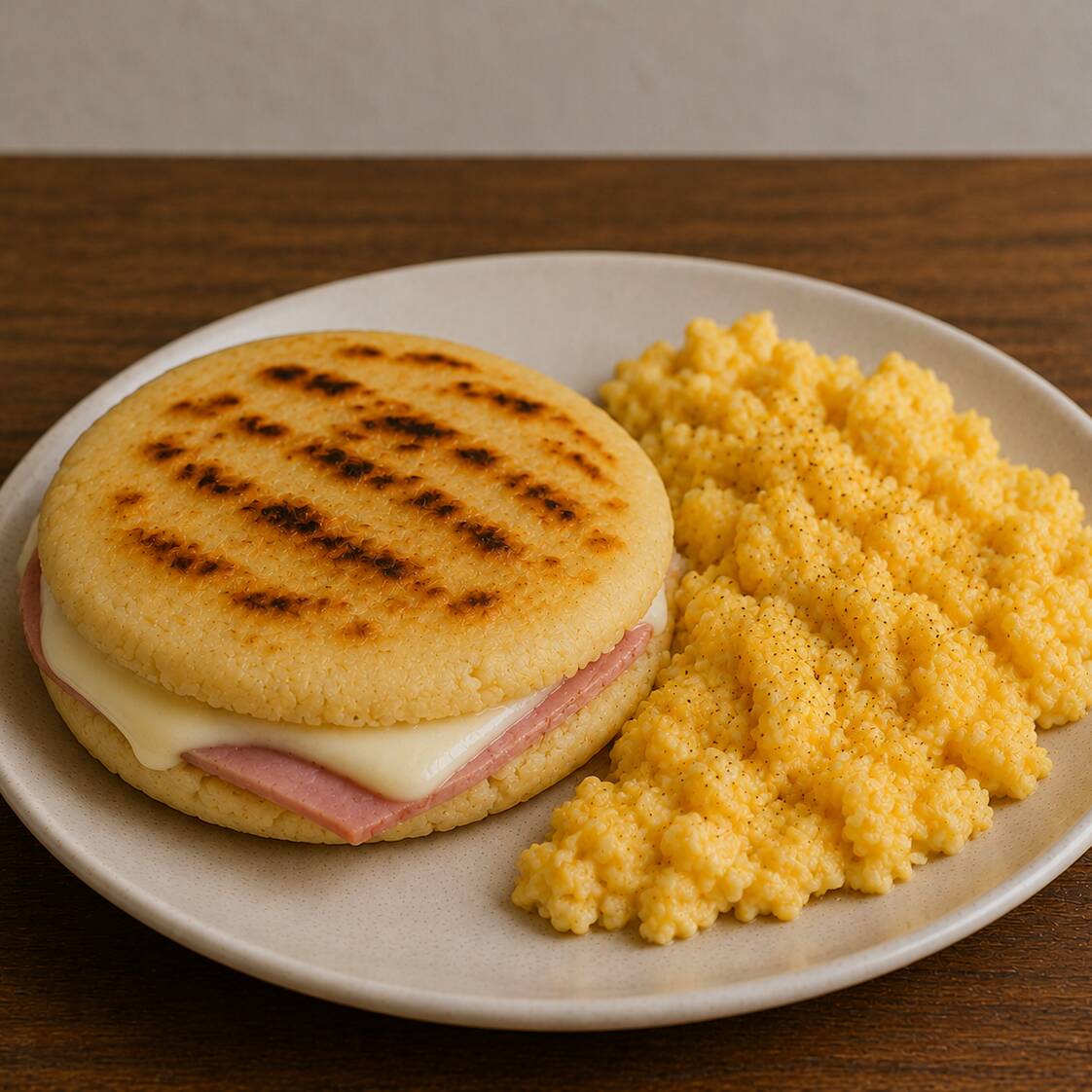 Arepa Con Queso + Huevos Revueltos