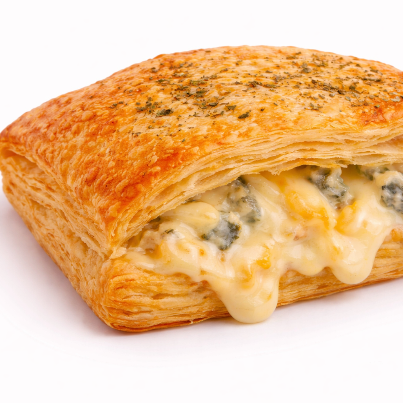 Delicioso Folhado recheado de 4 queijos (Mussarela, Ricota, Parmesão e Requeijão)