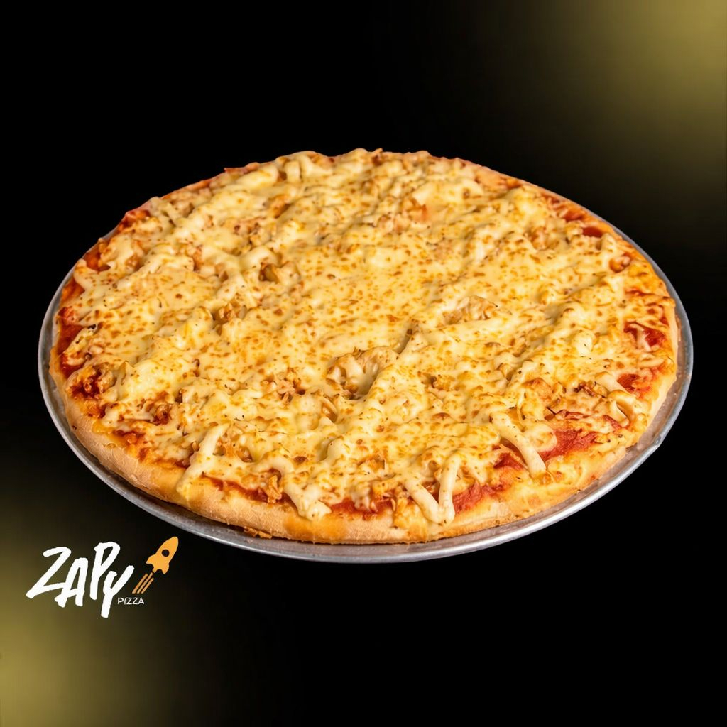 Molho de tomate, frango desfiado, requeijão coberto por muçarela e orégano.