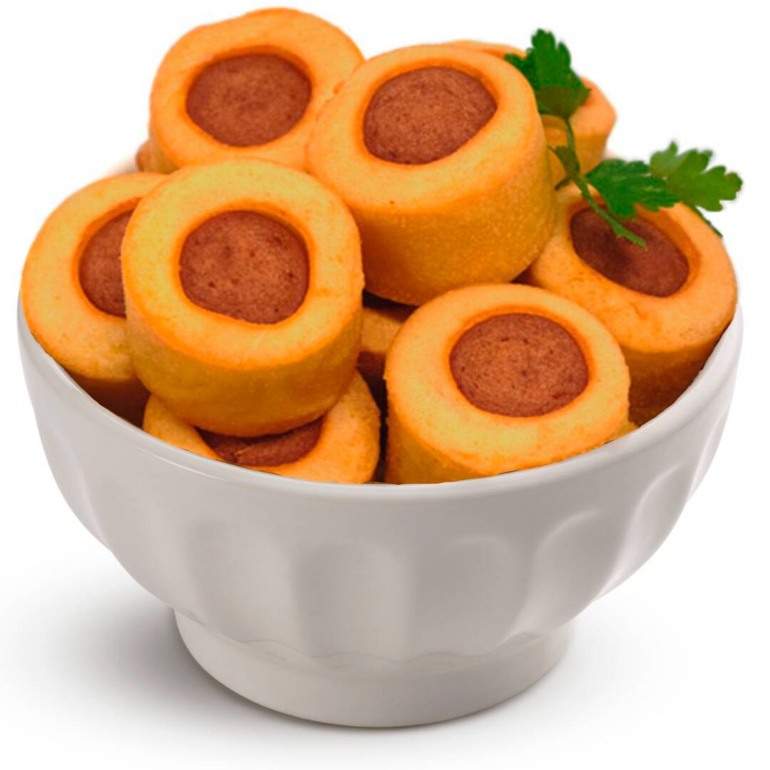 15 enroladinhos de salsicha quentinhos e saborosos, acompanhados de 1 Coca-Cola 350ml geladinha.