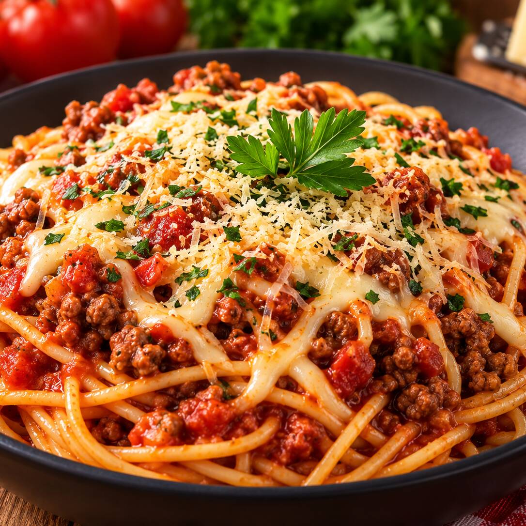 Espaguete ao molho de tomate, carne moída bem temperada, muçarela derretida e queijo ralado. Um queridinho cheio de sabor, preparado com aquele toque especial da Fábrica! 🍝❤️