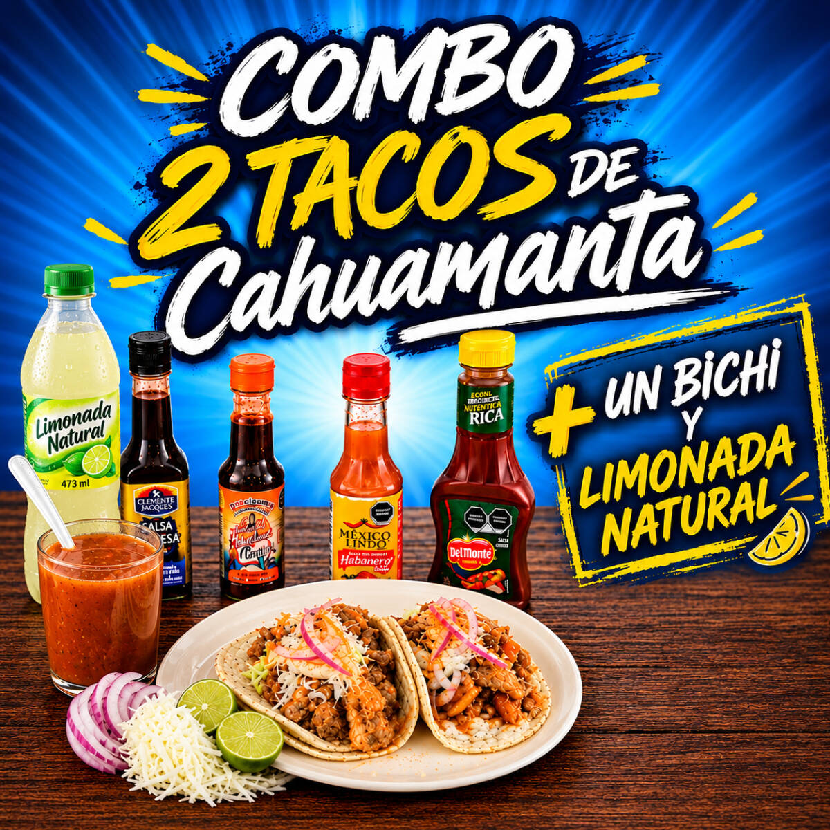 2 Tacos de Manta + Bichi + Limonada Natural