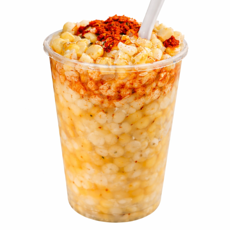 Vaso Mediano de Elote con Sal, Limon y Chile