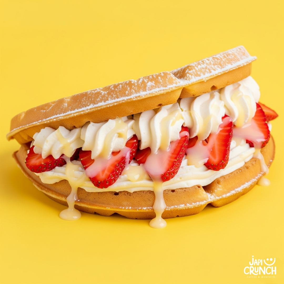 Waffle Dulce Tipo Sándwich Fresas con Crema