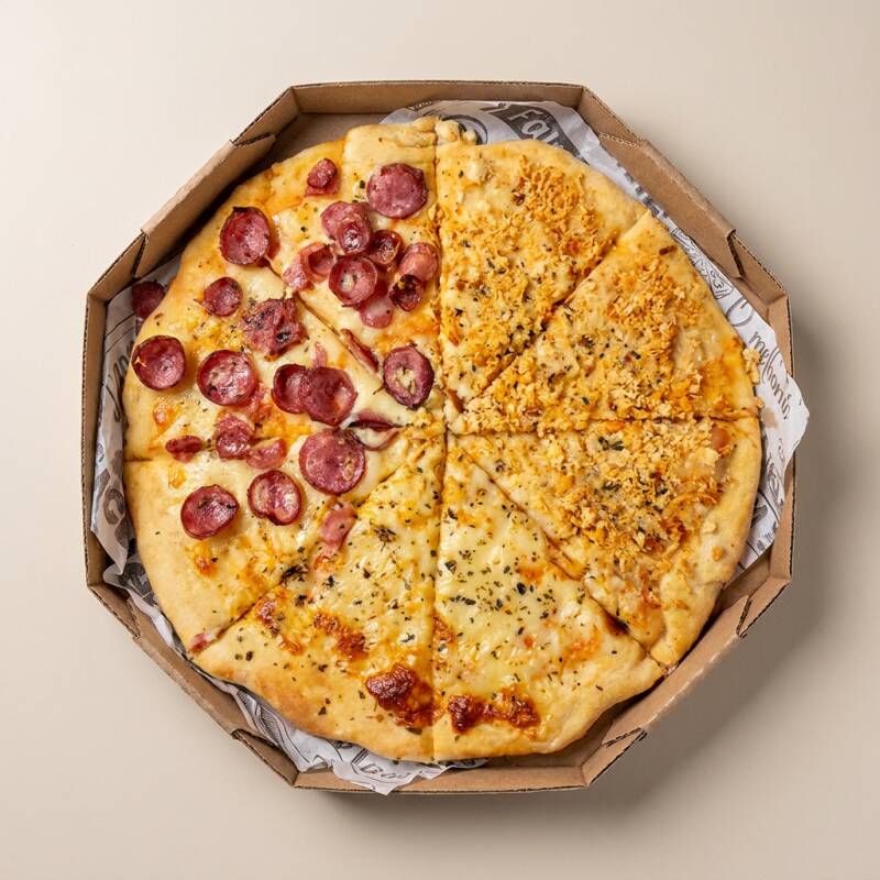 3 sabores na mesma pizza, NÃO ALTERAMOS SABORES.