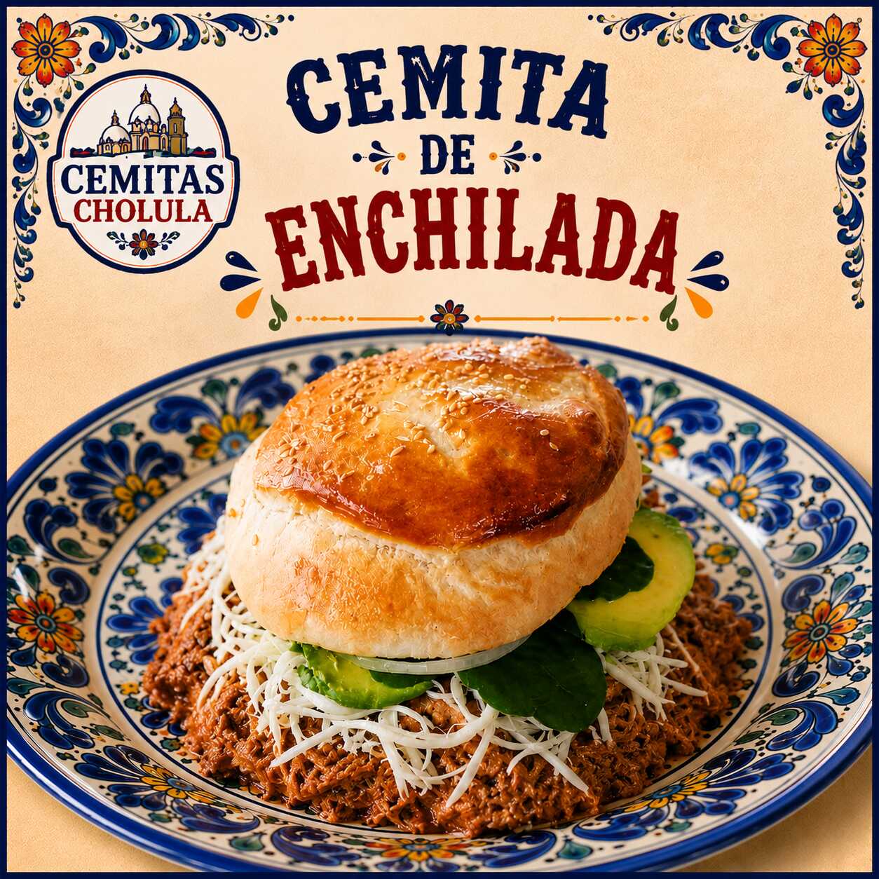 Cemita de carne enchilada