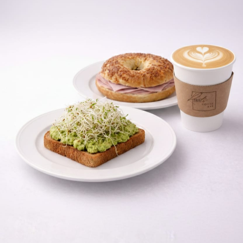 Latte Natural +Baguel Jamón